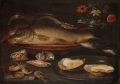 Still life with fish, oysters and shrimps
