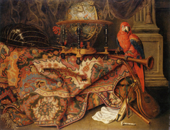 Still Life with Turkish Carpet and a Parrot by Willem Gabron