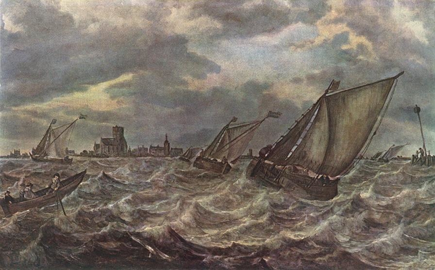 Stormy Sea with a Town in the Background