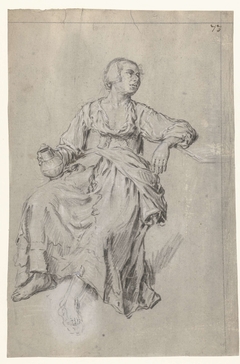 Studie van een zittende vrouw met een kruik by Unknown Artist