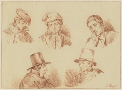 Studieblad met vijf jongens- en mannenhoofden by Louis Meijer
