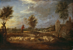 Sunset Landscape with a Shepherd and his Flock by Anonymous