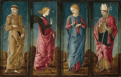 The Annunciation with Saint Francis and Saint Louis of Toulouse [four panels] by Cosimo Tura