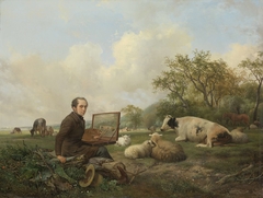 The Artist Painting a Cow in a Meadow by Hendrikus van de Sande Bakhuyzen