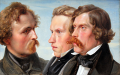 The painters Karl Friedrich Lessing, Carl Sohn and Theodor Hildebrandt by Julius Hübner