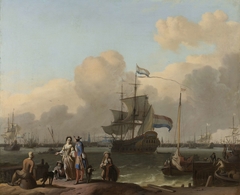 The Y at Amsterdam, with the Frigate 'De Ploeg' by Ludolf Bakhuysen