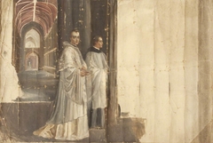 Two Priests in front of a Church by Rebecca Dulcibella Orpen