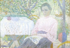 Woman reading newspaper by Kazimir Malevich