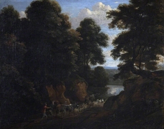 Wooded Landscape, with Peasants and Cattle on a Track by Anonymous