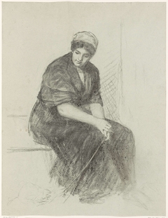 Zittende jonge vrouw met een sjaal om de schouders by Thérèse Schwartze