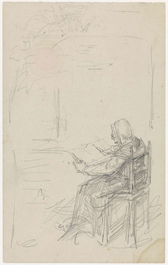Zittende lezende oude vrouw by Antoon Derkinderen