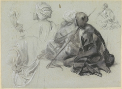 Zittende mannen en detailstudies by Cornelis Kruseman